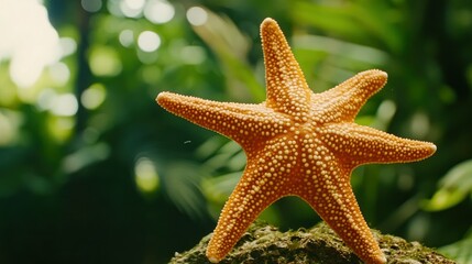Aufkleber - A close up photograph showcasing a vibrant orange starfish on display