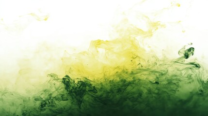 Poster - Green and yellow liquid colors flowing creating abstract textures on white