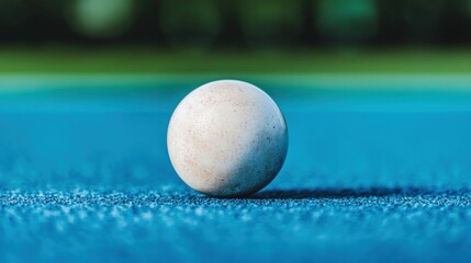 Poster - A close up image shows a textured ball on a surface