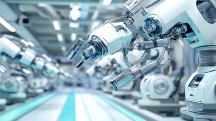 Poster - Automated robotic arms operating on a manufacturing assembly line
