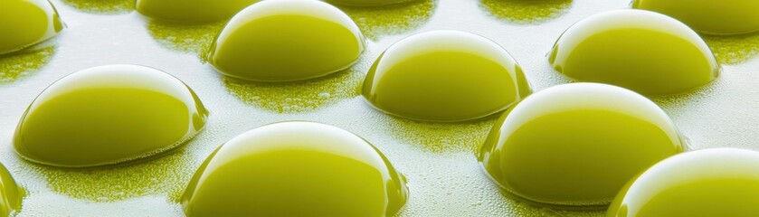 Poster - Green liquid droplets forming a pattern on a light surface