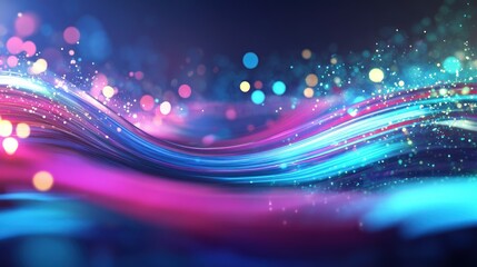 Poster - Abstract blue and pink flowing lights against a dark backdrop