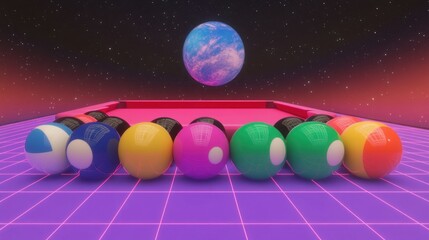 Poster - A futuristic pool table with balls and a cosmic celestial sphere
