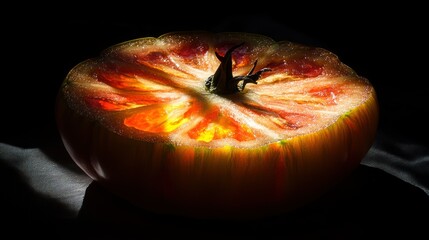 Poster - A sliced tomato illuminated by a vibrant and bright light source