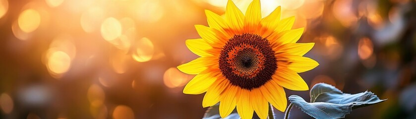 Aufkleber - A vibrant yellow sunflower with dark center and bokeh background