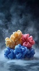 Poster - A cluster of brightly colored fabric swirls in soft lighting