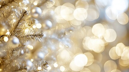 Poster - Sparkling white Christmas tree decorated with shiny ornaments and lights