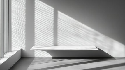 Poster - An empty room with sunlight and a floating rectangular shelf