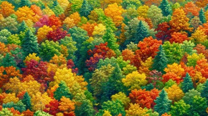 Poster - A vibrant colorful forest shows natural seasonal autumn beauty