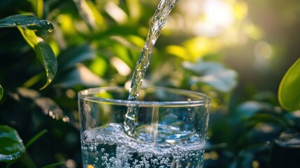 Poster - Fresh clean water is being poured into a glass container