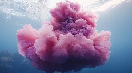 Poster - Submerged ethereal pink fabric with hints of purple hues underwater