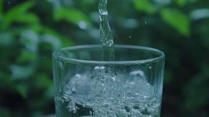 Poster - Clear water is being poured into a transparent glass container