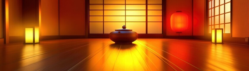 Poster - A serene interior displays traditional Japanese aesthetics and lighting fixtures