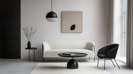 Aufkleber - Interior living room with furniture and minimalist home decorations