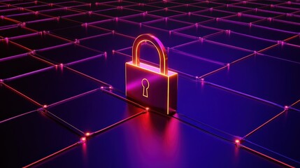 Aufkleber - A glowing security lock sits on a data network surface