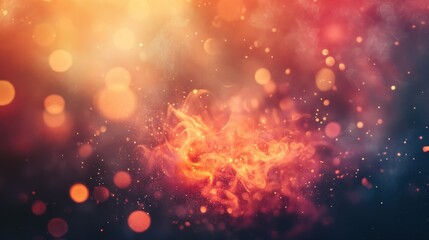 Poster - An abstract fiery swirl with glowing bokeh lights and particles