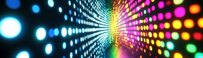 Poster - Colorful glowing dots create an abstract perspective tunnel illusion