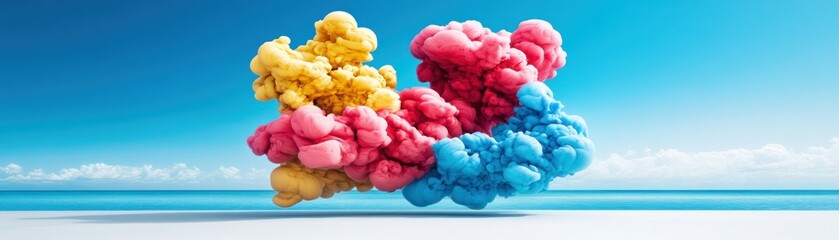 Poster - Colorful cloud formation abstractly juxtaposed against a seascape background