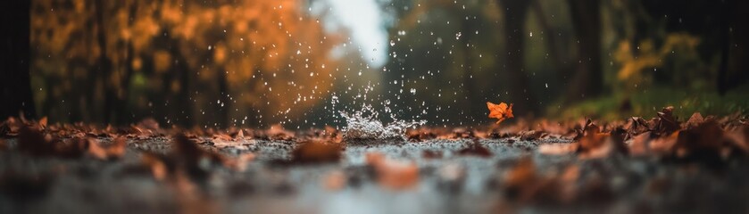 Poster - Fallen leaves and raindrops create a scene of autumn beauty