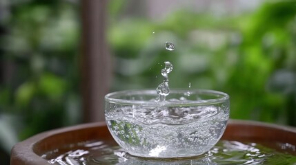 Poster - A clear glass bowl capturing water droplets splashing upwards now