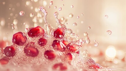 Poster - Pomegranate seeds are splashing water creating artistic patterns in motion