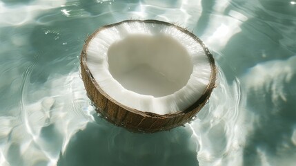 Poster - A halved coconut floats gently upon shimmering clear blue water