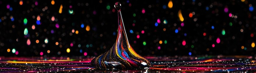 Poster - A multicolored liquid droplet forms from the reflective surface