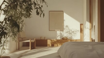 Poster - A tranquil and light filled bedroom interior with natural elements present