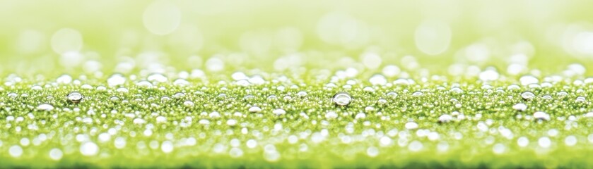 Poster - Close up image shows glistening water droplets on green grass