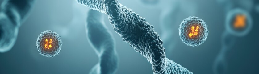 Poster - Detailed microscopic rendering of biological cellular DNA structure