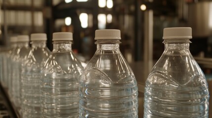 Poster - Clear Plastic Water Bottles Passing Through Production Line