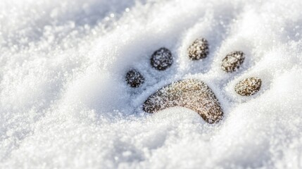 Poster - A single animal paw print deeply pressed into fresh white snow