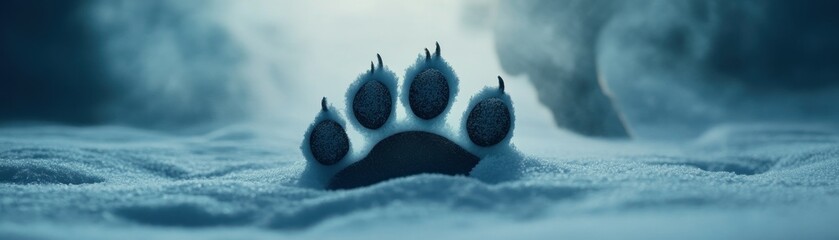Poster - A large animal paw print rests in deep fresh snow