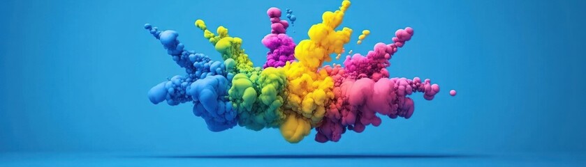 Poster - Colorful explosion of vibrant clouds against a blue backdrop