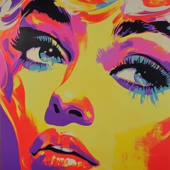 Poster - A vibrant close up pop art portrait of a womans face
