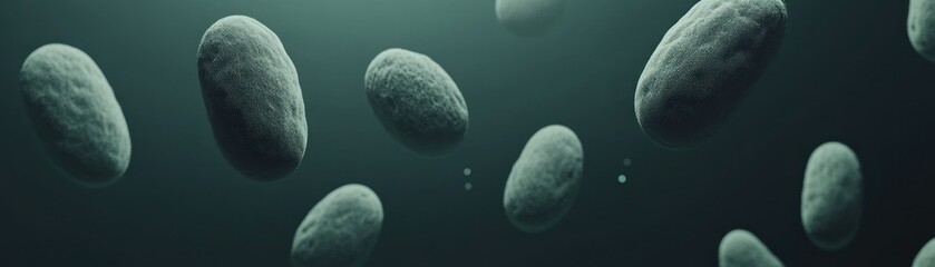 Poster - Several abstract ovular forms floating against a dark background