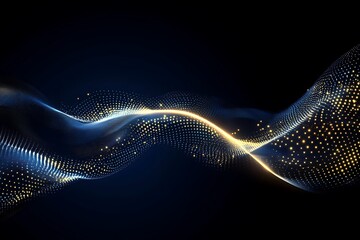Poster - Abstract blue and gold wave particle background.