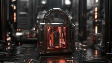 Poster - A digital futuristic padlock showcasing cybersecurity and data protection