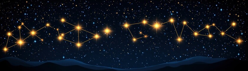 Poster - Bright golden constellations shining against a dark night sky