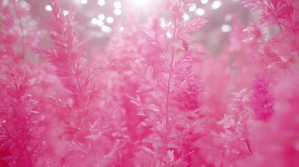 Poster - Pink plants growing closely together with light in the background