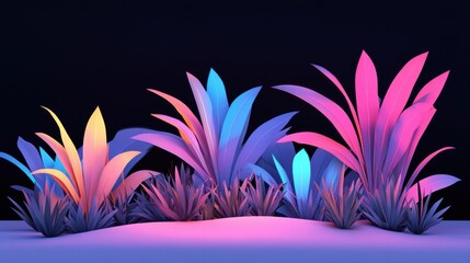 Poster - Abstract illustration of illuminated colorful foliage against dark background