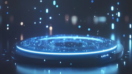 Poster - Illuminated Round Platform Showing Glowing Particles and Blue Lights