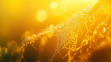 Poster - Delicate spider web with tiny water droplets lit by sunlight