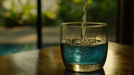 Poster - Crystal Clear Water Being Poured Into A Glass Cup