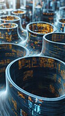Aufkleber - Abstract data visualization presenting information as digital cylinder structures