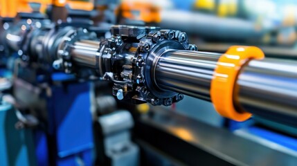 Poster - Industrial metallic machine component with circular attachments and cylinders