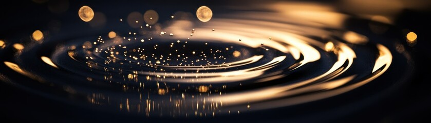 Poster - Abstract image showing water rings and golden shimmering bokeh
