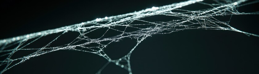Poster - A closeup of a delicate web against a dark backdrop