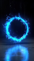 Poster - A glowing blue circle surrounded by animated flames floating upward