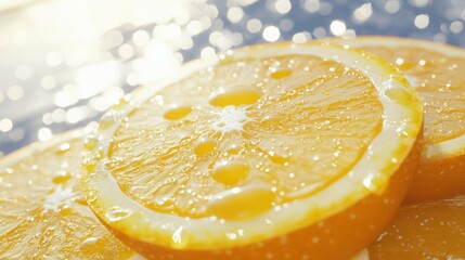 Poster - Close up view of sliced oranges with water droplets